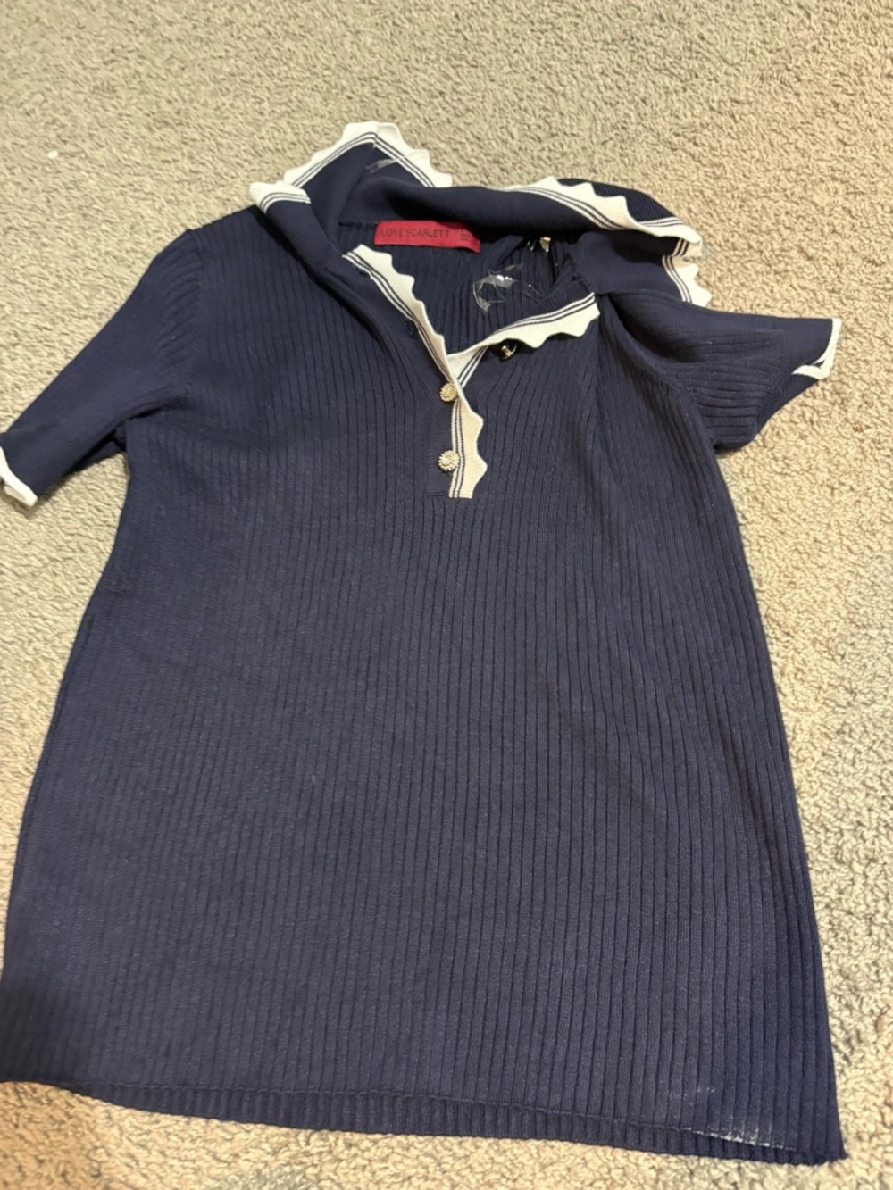 Navy ribbed blouse